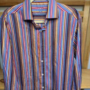 Bugatchi Uomo Men’s Multicolor Striped Button Down Shirt Size L